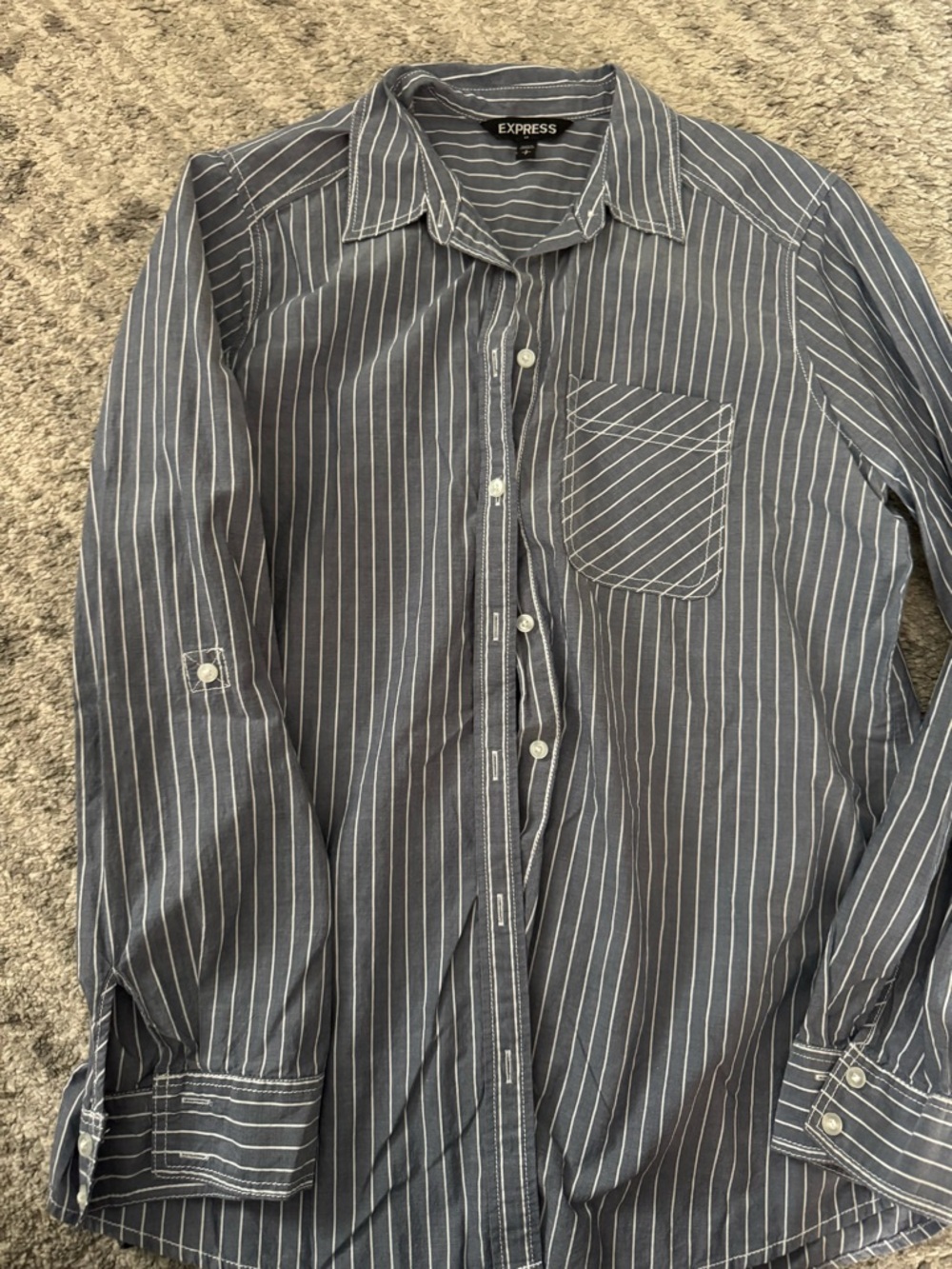 Express Women’s  Blue Pinstripe Button-Up Shirt